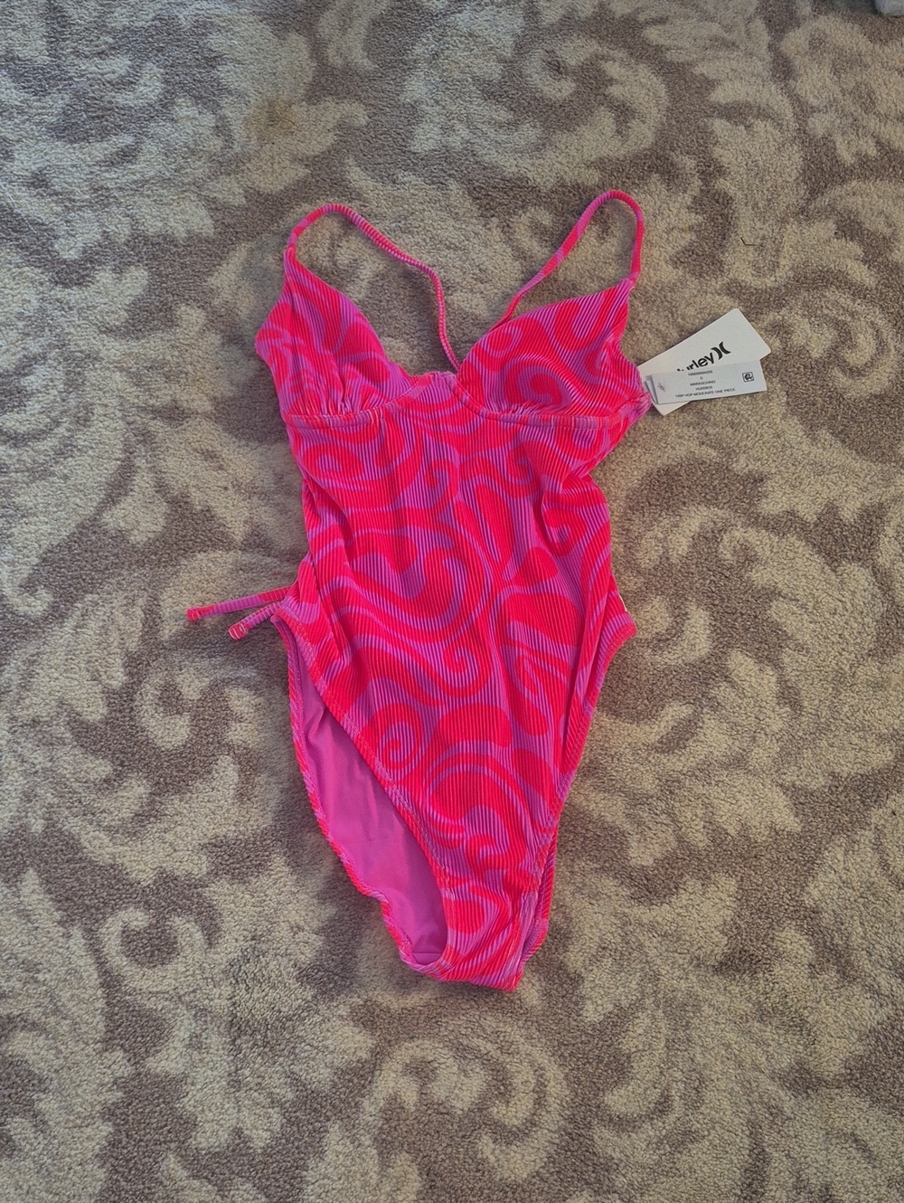 Hurley Hot Pink Swirl Ribbed One-Piece